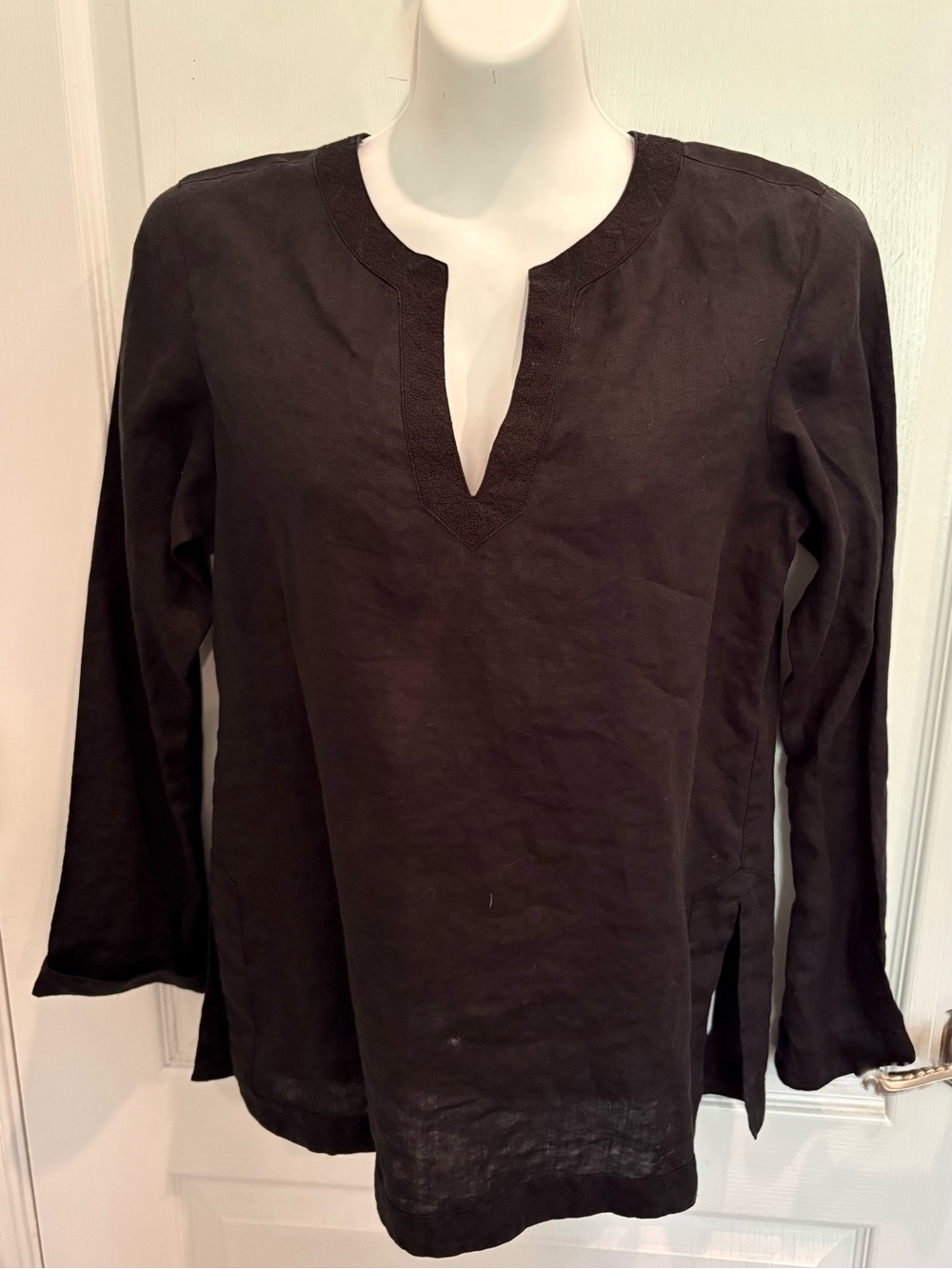 Lauren Ralph Lauren Black Long Sleeve Linen Top Size S